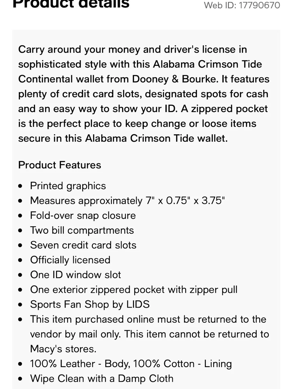 Dooney & Bourke Collegiate University of Alabama Continental Clutch Wallet